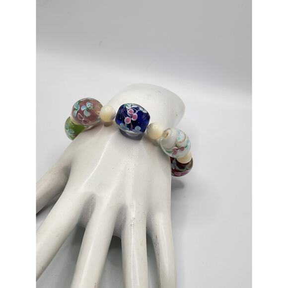 Lampwork Glass Floral Bead Bracelet Craft Lot Multicolor 16.5mm Beads - Picture 6 of 7